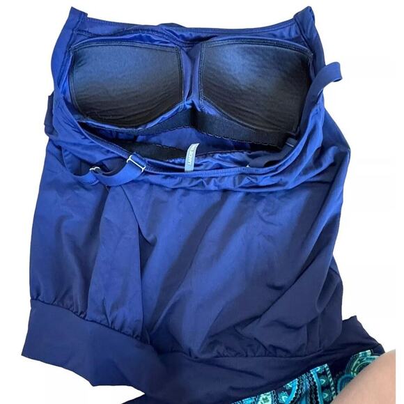 Lands End Navy Blue Paisley Blouson Tankini Top & Bottoms Swimsuit 6D - Picture 3 of 6